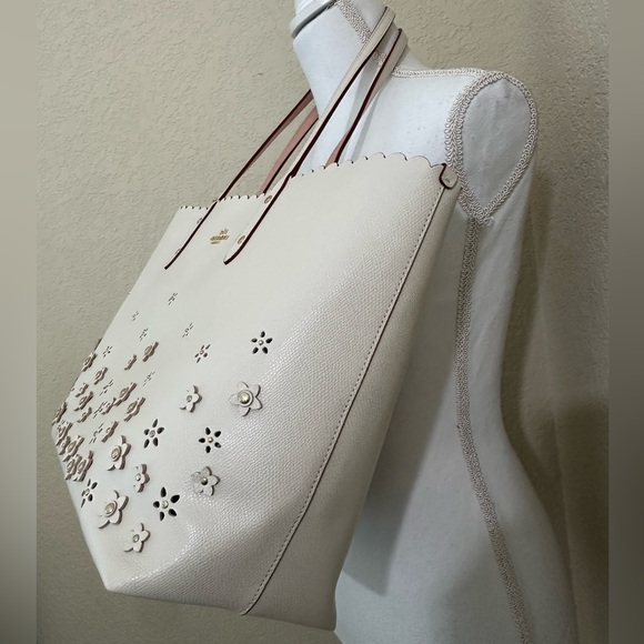 Coach Cream Floral Cutout Tote - Picture 2 of 13